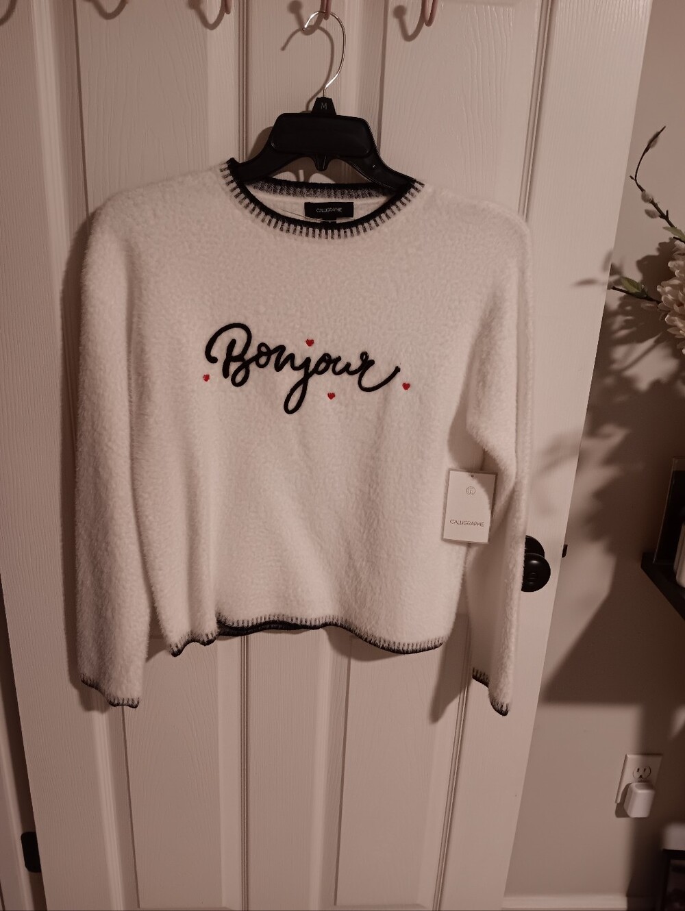 Calligraphie Fuzzy White Sweater. Small. NWT.